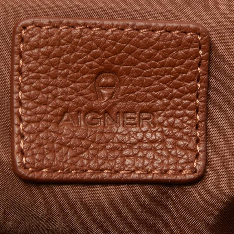 Pre Owned Aigner Red/Brown Nylon Piccolina Tote