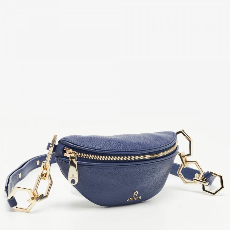 Pre Owned Aigner Blue Leather Small Serena Belt Bag