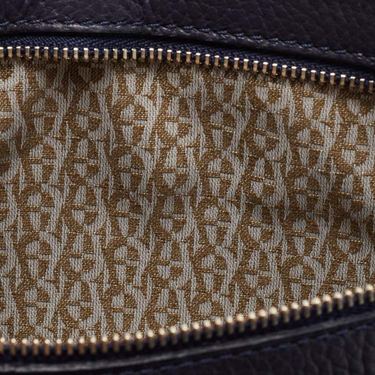 Pre Owned Aigner Navy Blue Leather Logo Flap Organizer Clutch