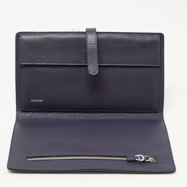 Pre Owned Aigner Navy Blue Leather Logo Flap Organizer Clutch