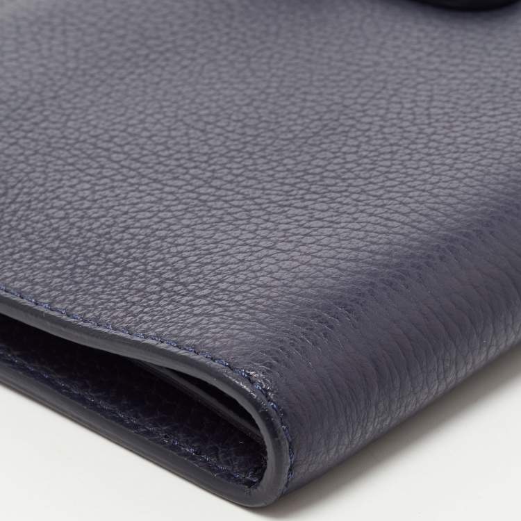 Pre Owned Aigner Navy Blue Leather Logo Flap Organizer Clutch