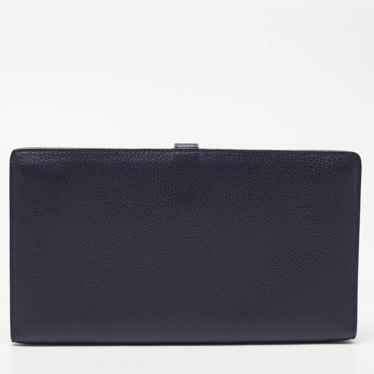 Pre Owned Aigner Navy Blue Leather Logo Flap Organizer Clutch