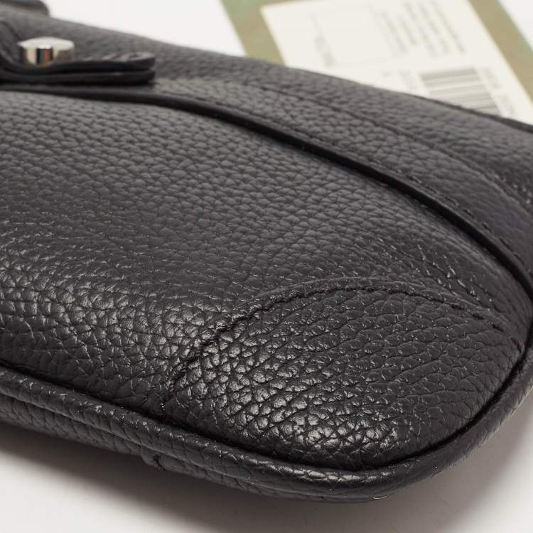 Pre Owned Aigner Black Leather Buckle Logo Clutch Bag