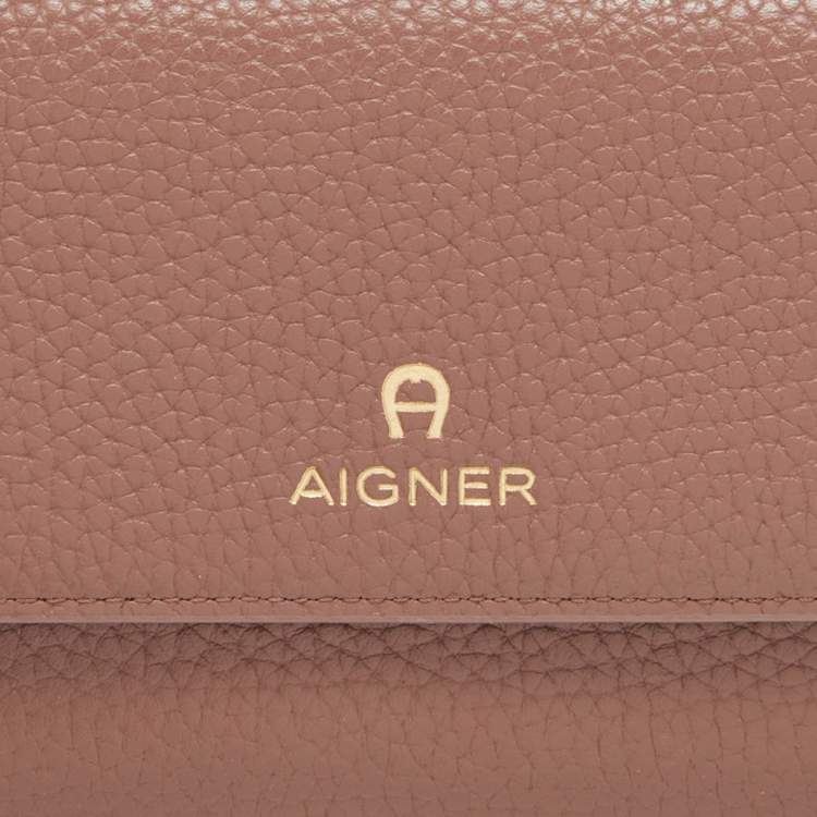 مملوكة مسبقًا Aigner Brown Leather Flap Continental Wristlet Wallet