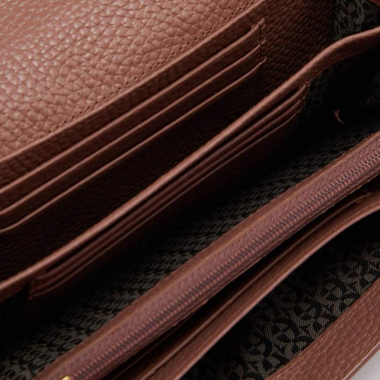 مملوكة مسبقًا Aigner Brown Leather Flap Continental Wristlet Wallet