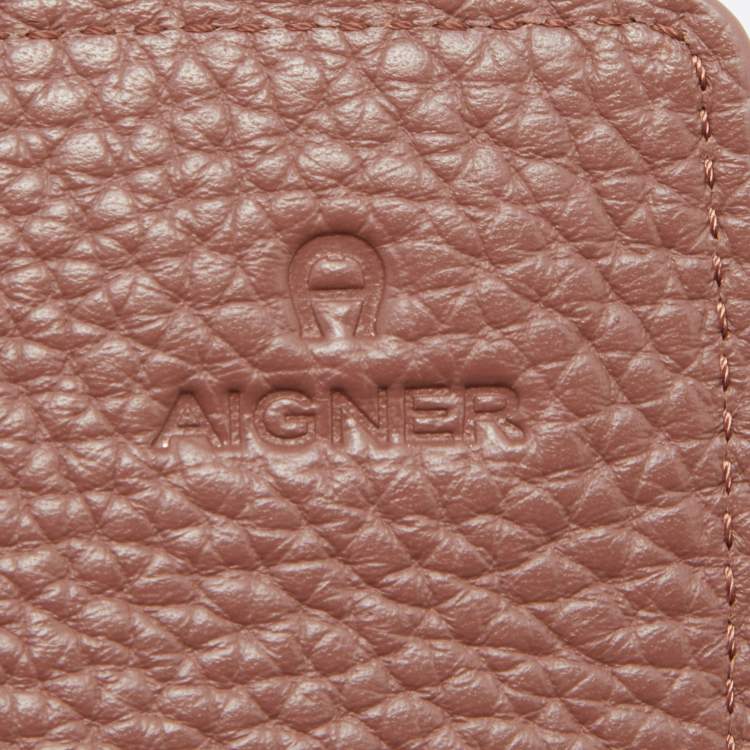 مملوكة مسبقًا Aigner Brown Leather Flap Continental Wristlet Wallet