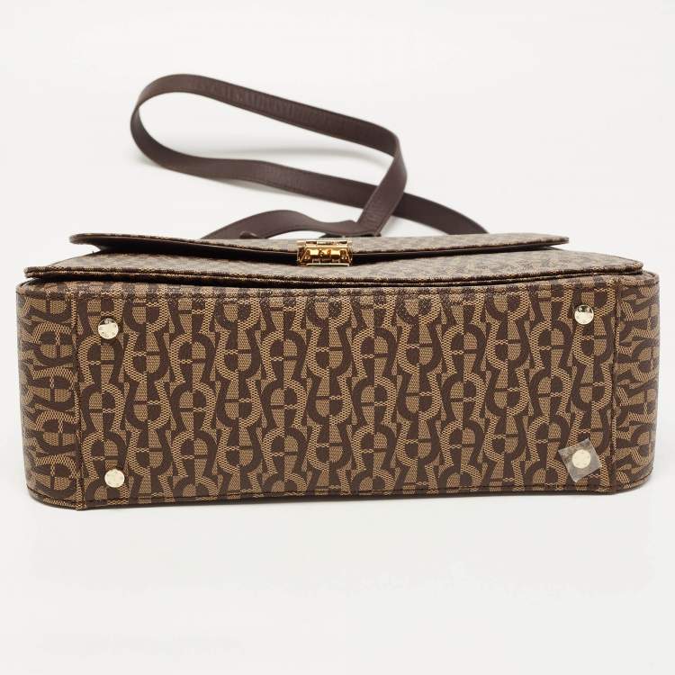 Pre Owned Aigner Brown Signature Coated Canvas Genoveva Top Handle Bag