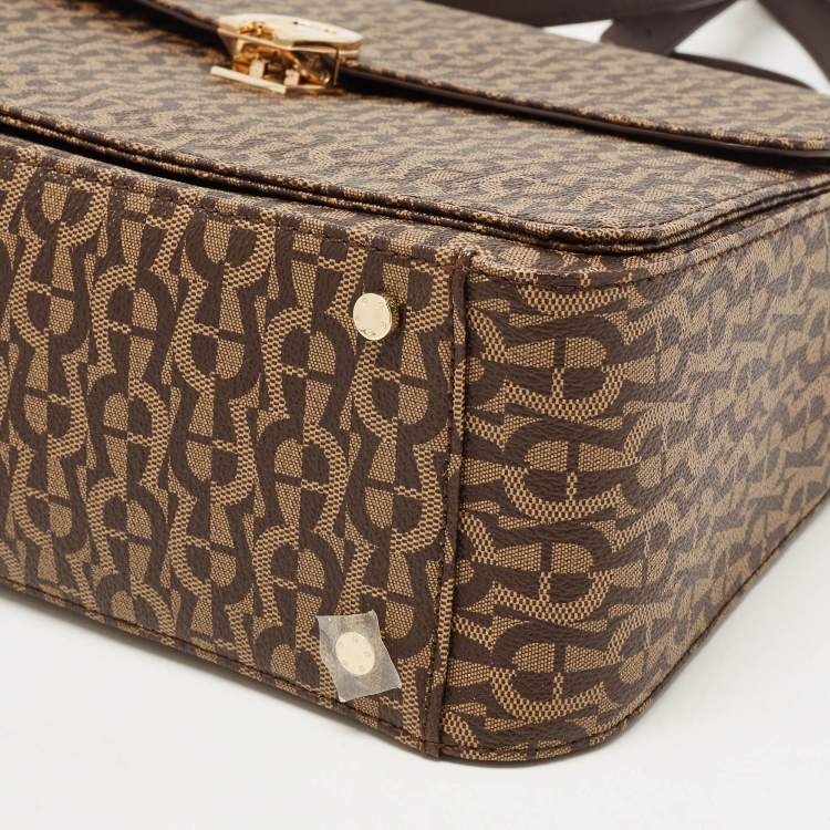 Pre Owned Aigner Brown Signature Coated Canvas Genoveva Top Handle Bag