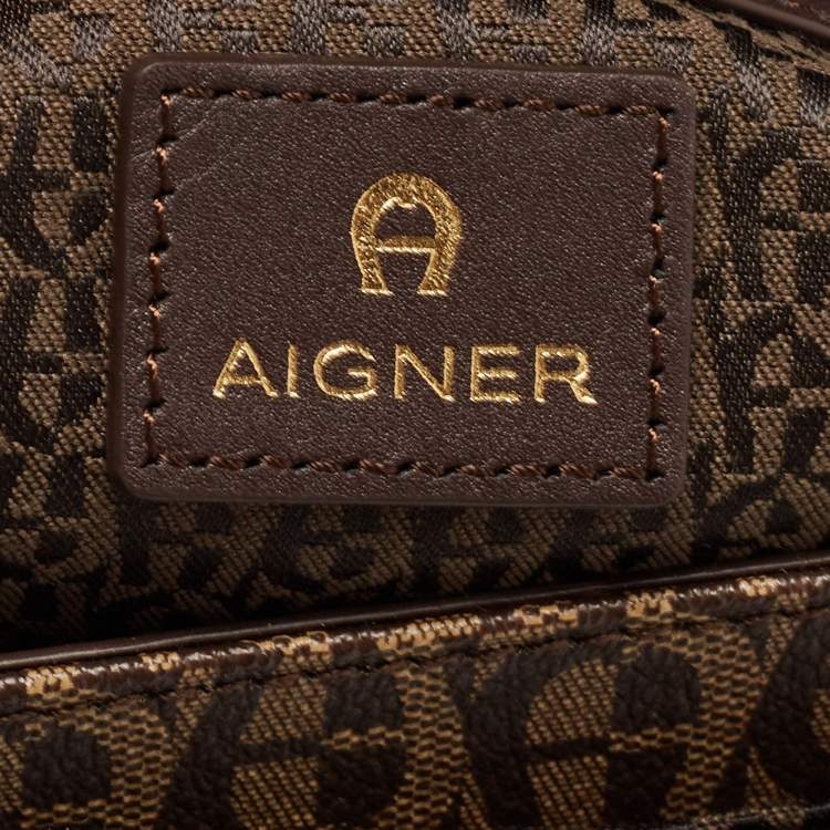 Pre Owned Aigner Brown Signature Coated Canvas Genoveva Top Handle Bag