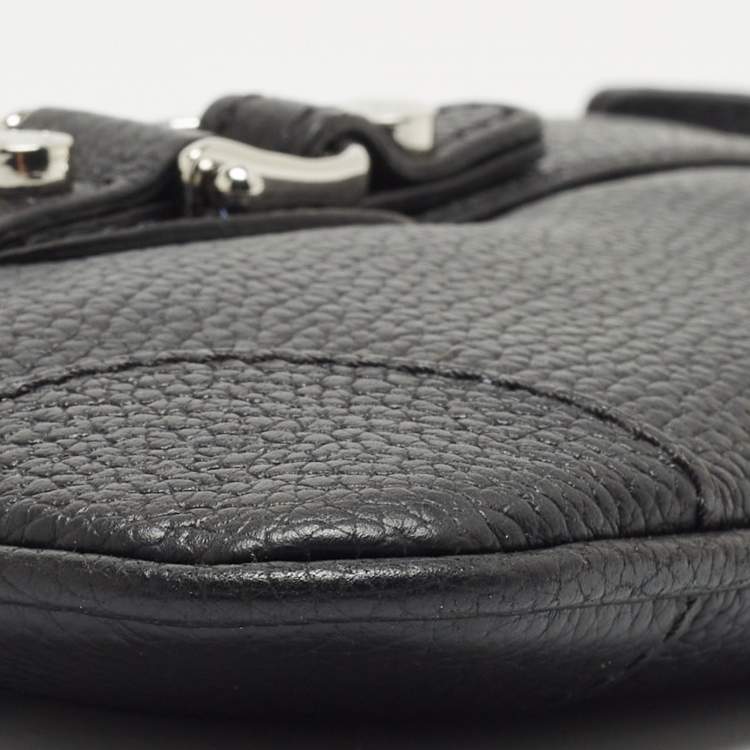 Pre Owned Aigner Black Leather Buckle Baguette Bag