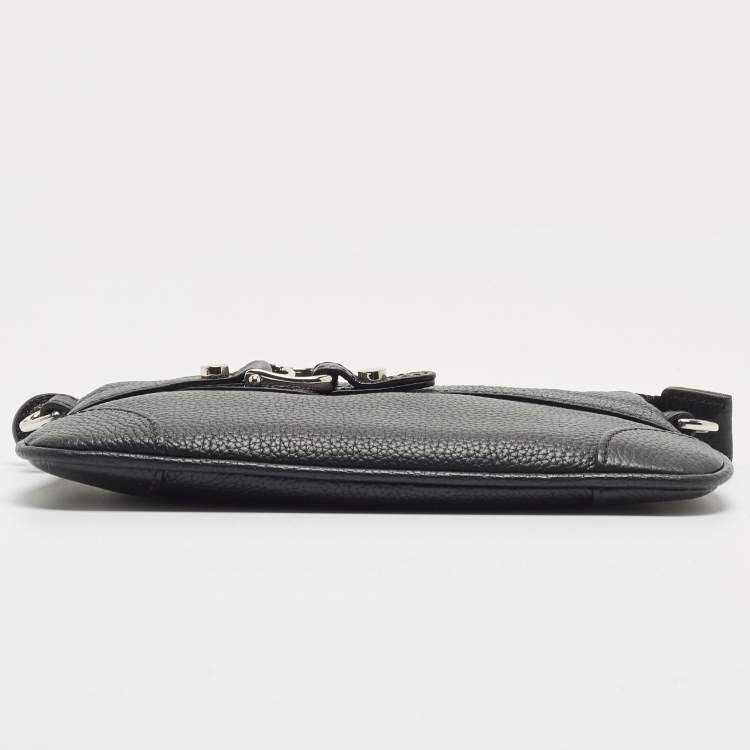 Pre Owned Aigner Black Leather Buckle Baguette Bag
