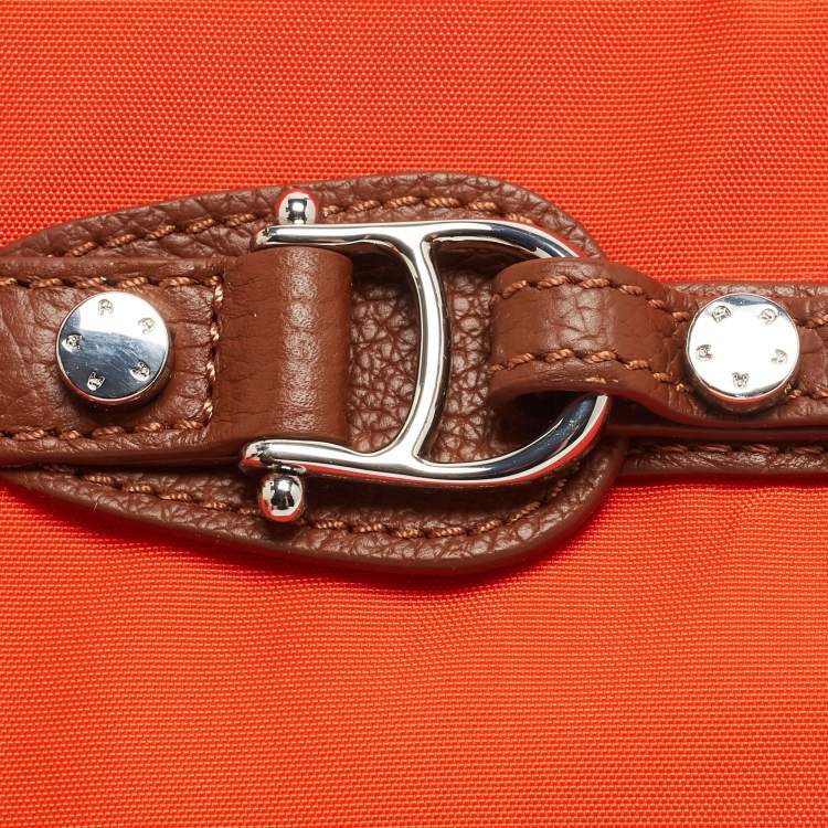 Pre Owned Aigner Orange/Tan Nylon and Leather Buckle Baguette Bag