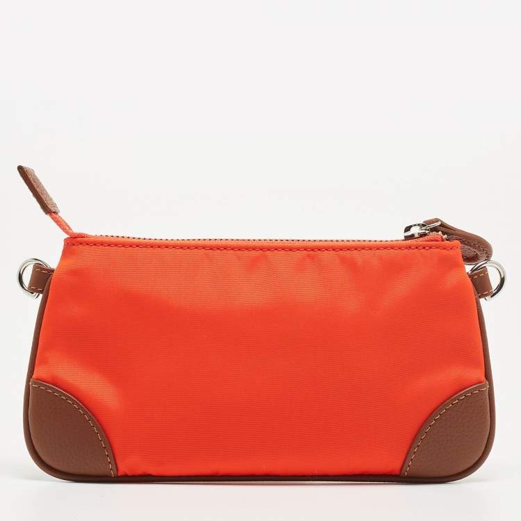 Pre Owned Aigner Orange/Tan Nylon and Leather Buckle Baguette Bag