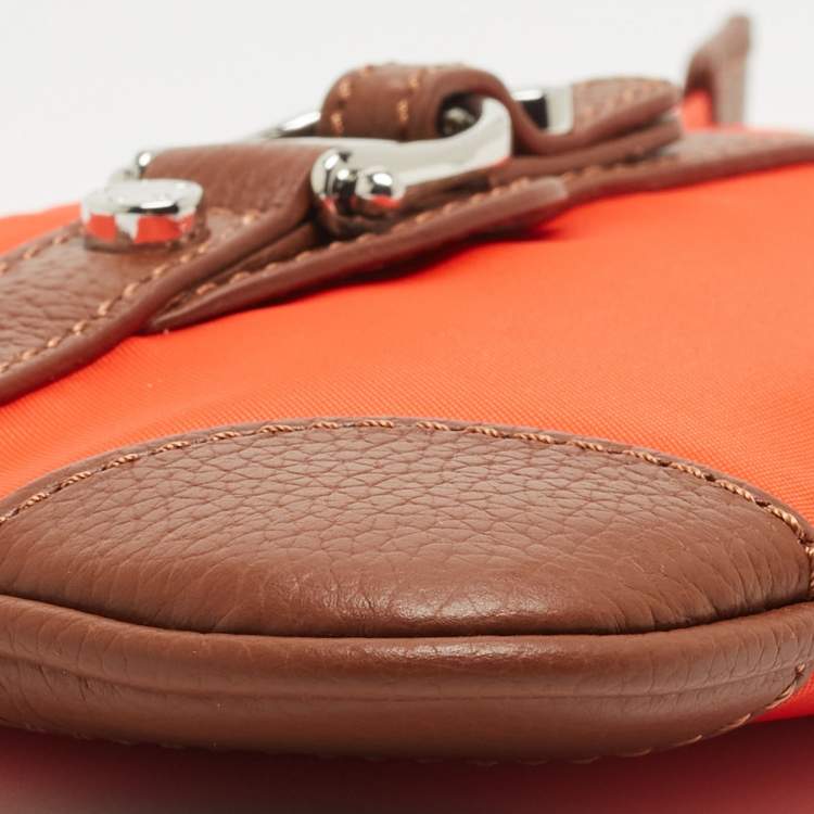 Pre Owned Aigner Orange/Tan Nylon and Leather Buckle Baguette Bag