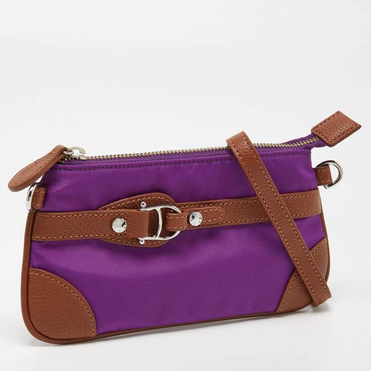 Pre Owned Aigner Purple/Brown Nylon and Leather Buckle Clutch Bag