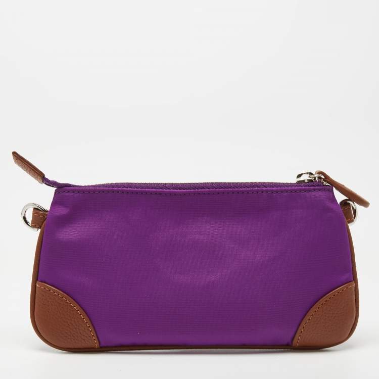 Pre Owned Aigner Purple/Brown Nylon and Leather Buckle Clutch Bag