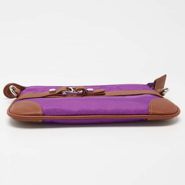 Pre Owned Aigner Purple/Brown Nylon and Leather Buckle Clutch Bag