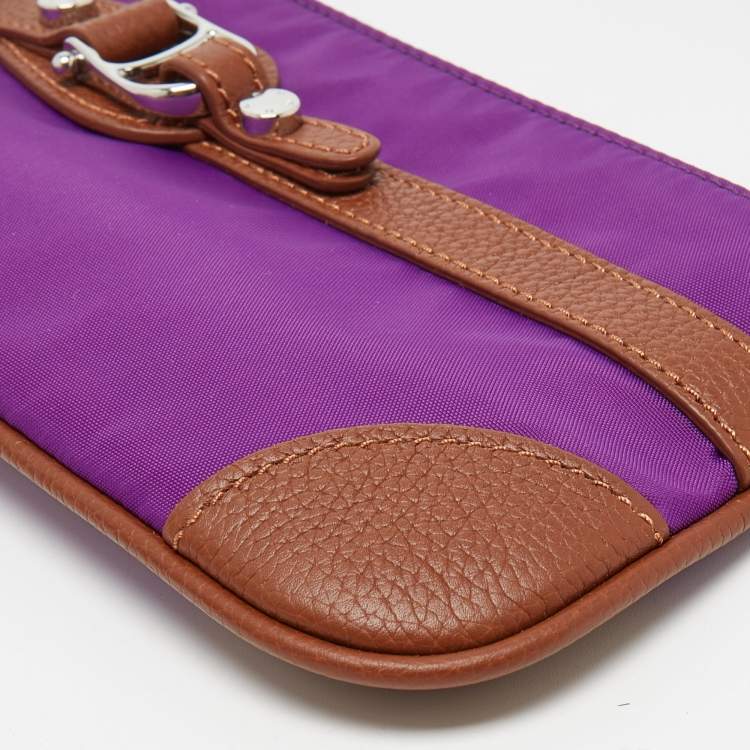 Pre Owned Aigner Purple/Brown Nylon and Leather Buckle Clutch Bag