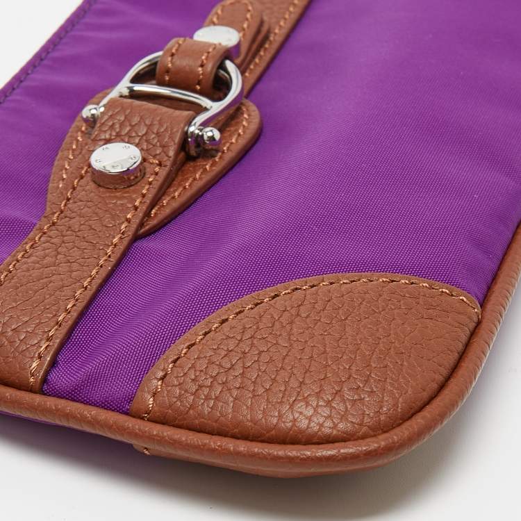 Pre Owned Aigner Purple/Brown Nylon and Leather Buckle Clutch Bag