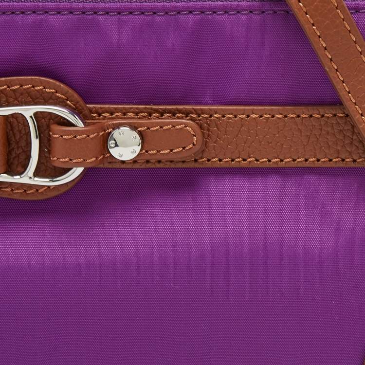 Pre Owned Aigner Purple/Brown Nylon and Leather Buckle Clutch Bag