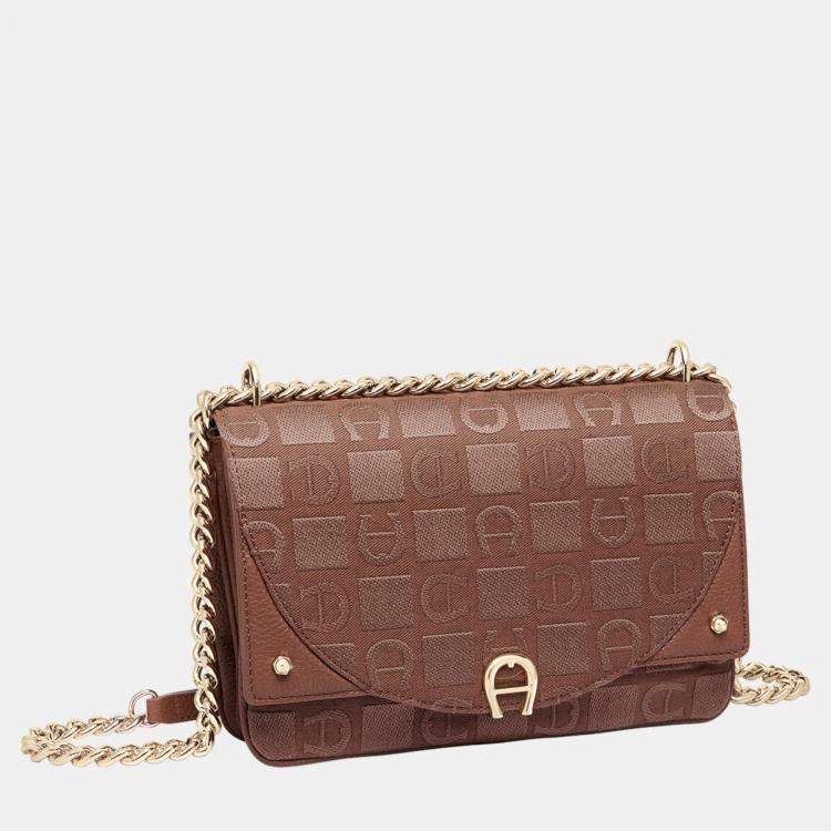 Pre Owned Aigner Demi Brown shiny light gold Metal Griffata Crossbody bag Demi Brown