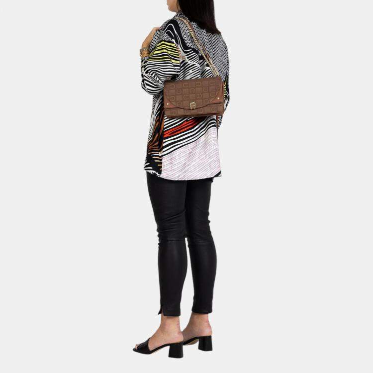 Pre Owned Aigner Demi Brown shiny light gold Metal Griffata Crossbody bag Demi Brown