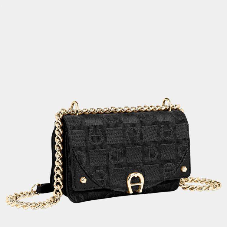 Pre Owned Aigner Black shiny light gold Metal Griffata Mini Bag Black