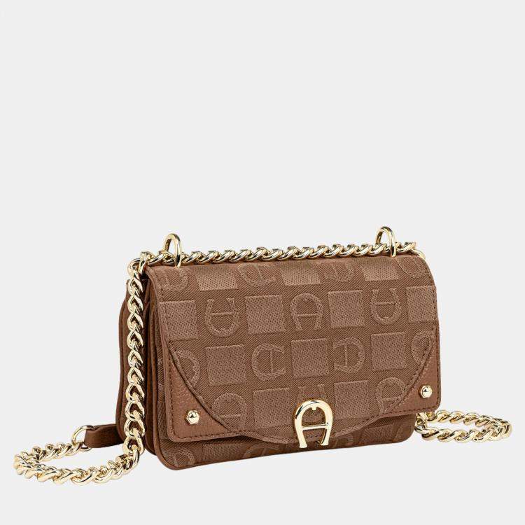 Pre Owned Aigner Demi Brown shiny light gold Metal Griffata Mini Bag Demi Brown