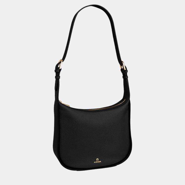 Pre Owned Aigner Black shiny light gold Metal Ivy Hobo Bag Black