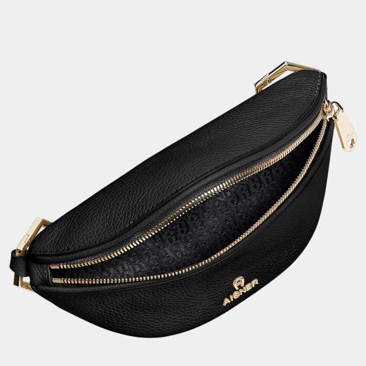 Pre Owned Aigner Black shiny light gold Metal Serena Black Belt Bag S