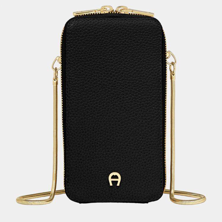 Pre Owned Aigner Black shiny light gold Metal Fashion Black Pouch