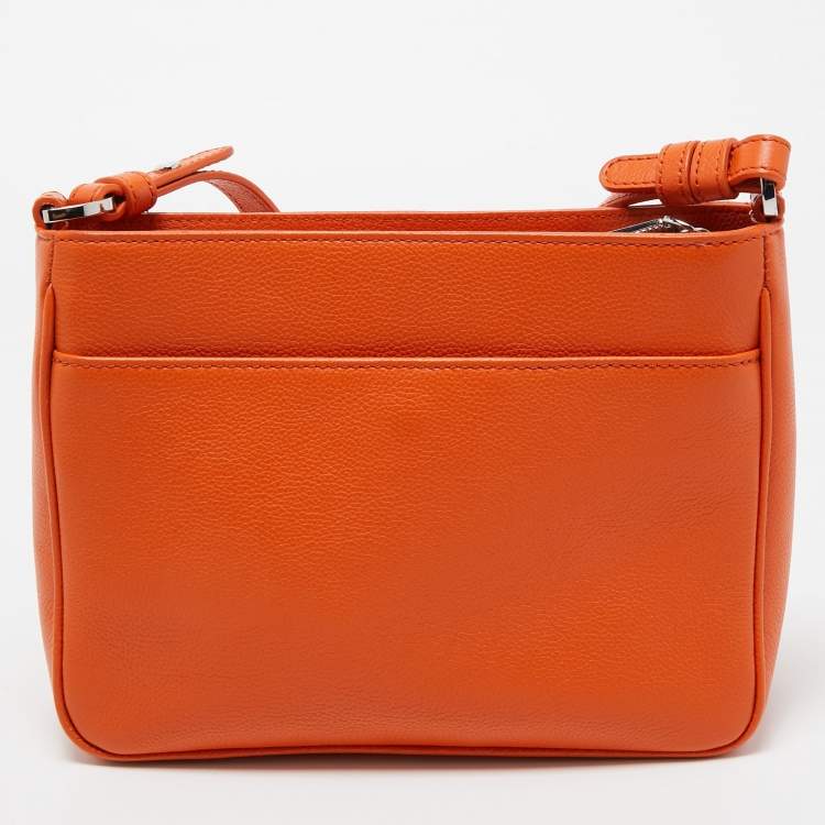 Pre Owned Aigner Orange Leather Logo Crossbody Bag