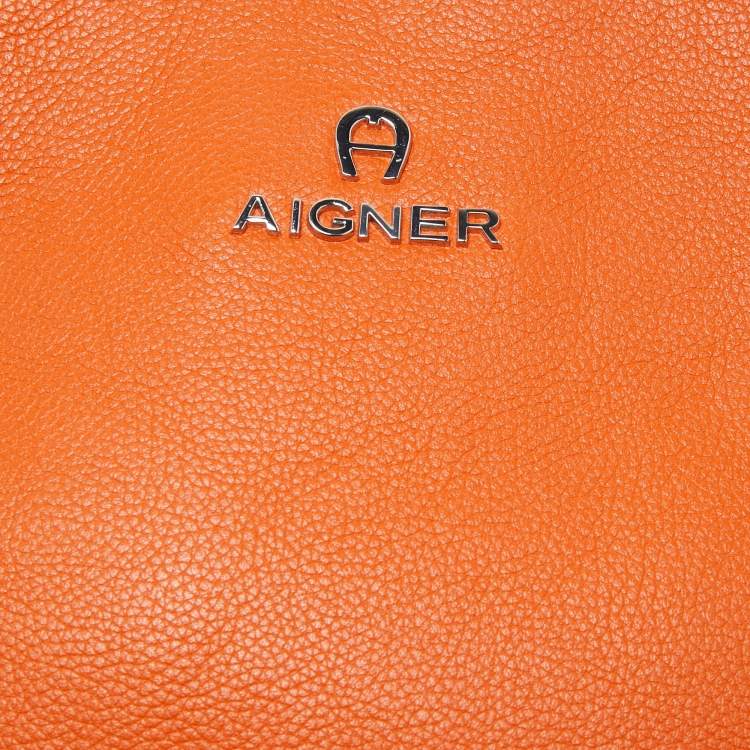 Pre Owned Aigner Orange Leather Logo Crossbody Bag