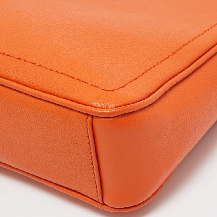 Pre Owned Aigner Orange Leather Logo Crossbody Bag