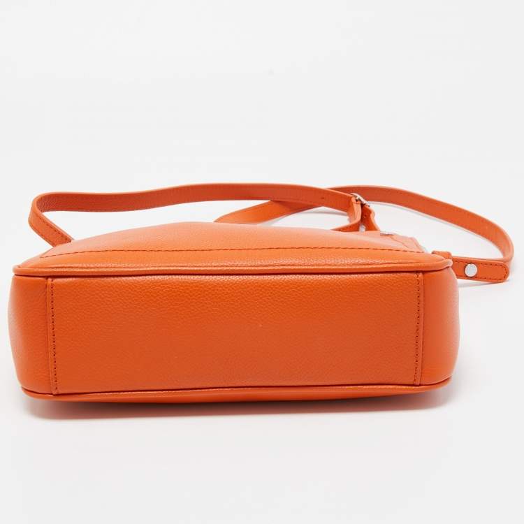 Pre Owned Aigner Orange Leather Logo Crossbody Bag