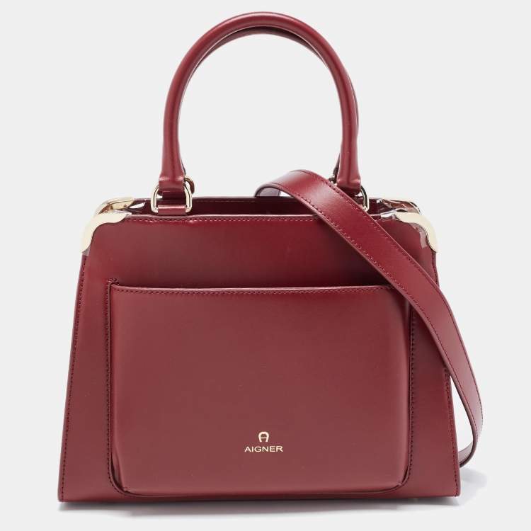 Pre Owned Aigner Burgundy Leather Amber Satchel 