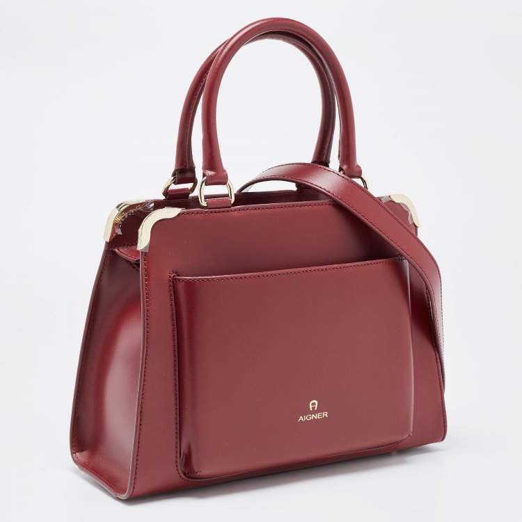 Pre Owned Aigner Burgundy Leather Amber Satchel 