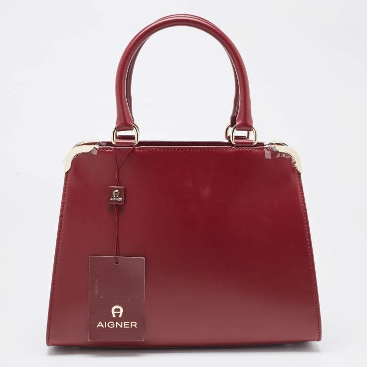 Pre Owned Aigner Burgundy Leather Amber Satchel 