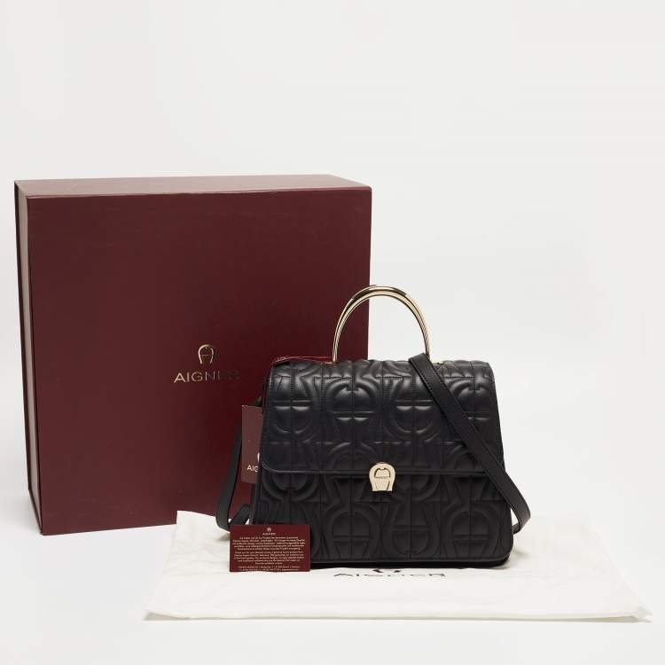 Pre Owned Aigner Black Signature Leather Genoveva Top Handle Bag