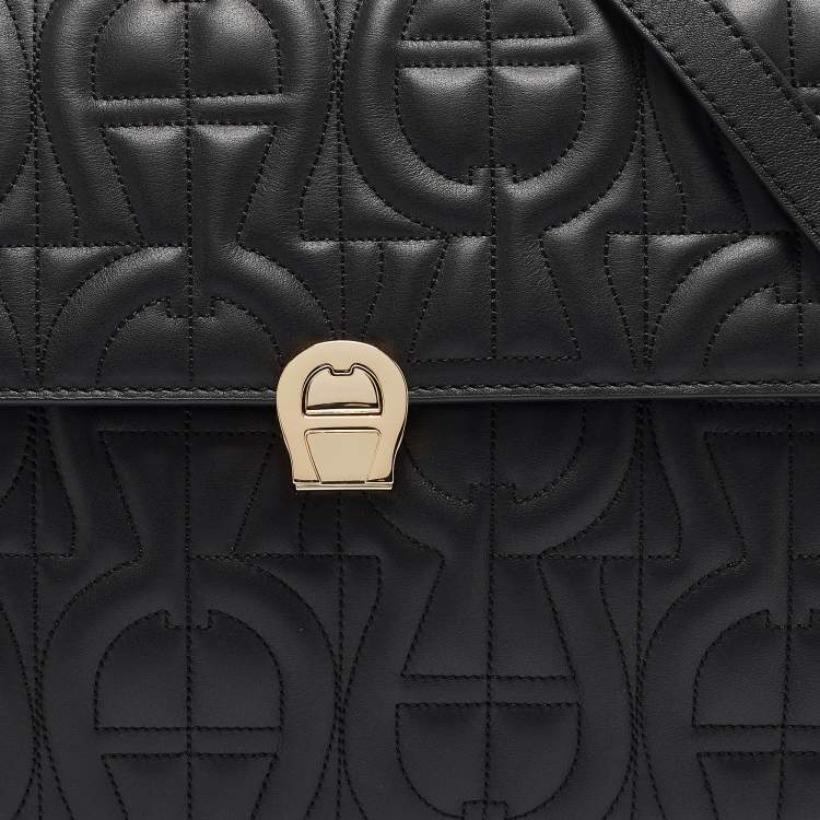 Pre Owned Aigner Black Signature Leather Genoveva Top Handle Bag
