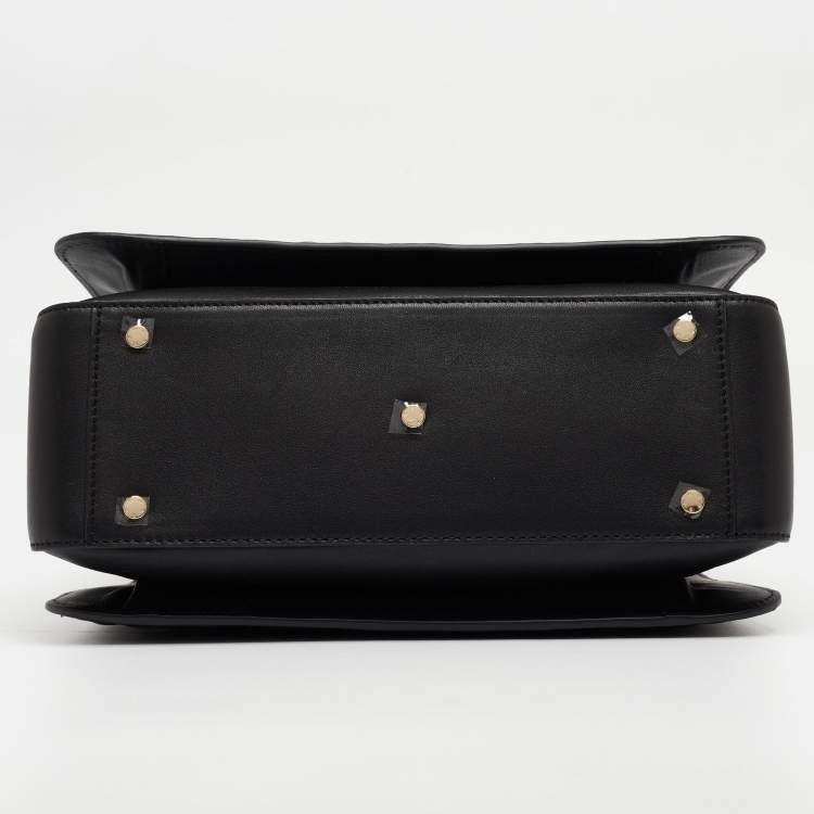 Pre Owned Aigner Black Signature Leather Genoveva Top Handle Bag