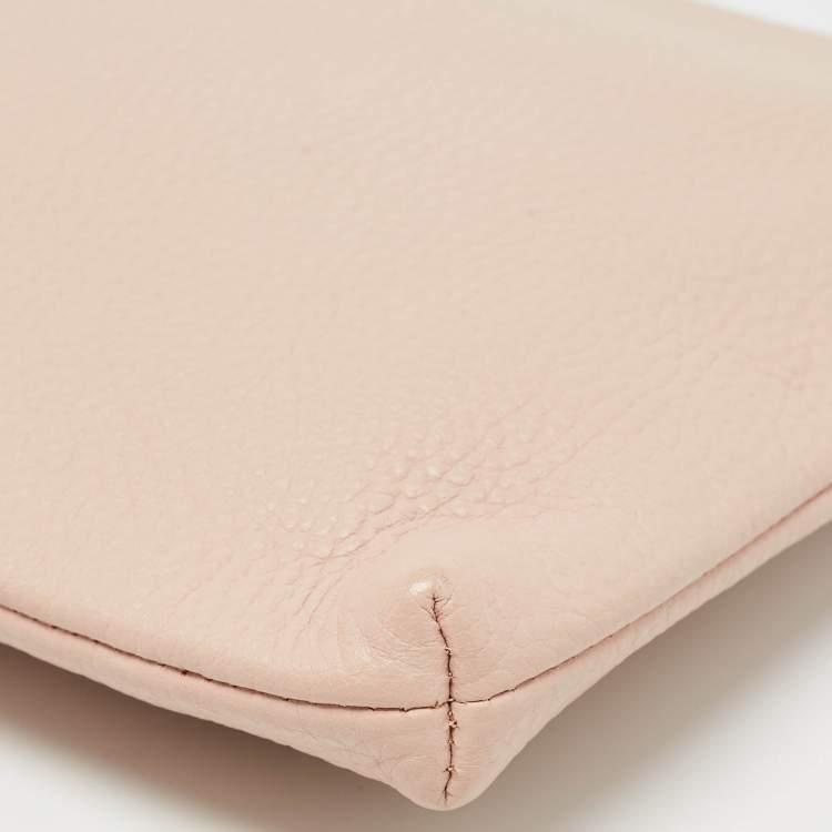 Pre Owned Aigner Light Pink Leather Zip Flat Pouch