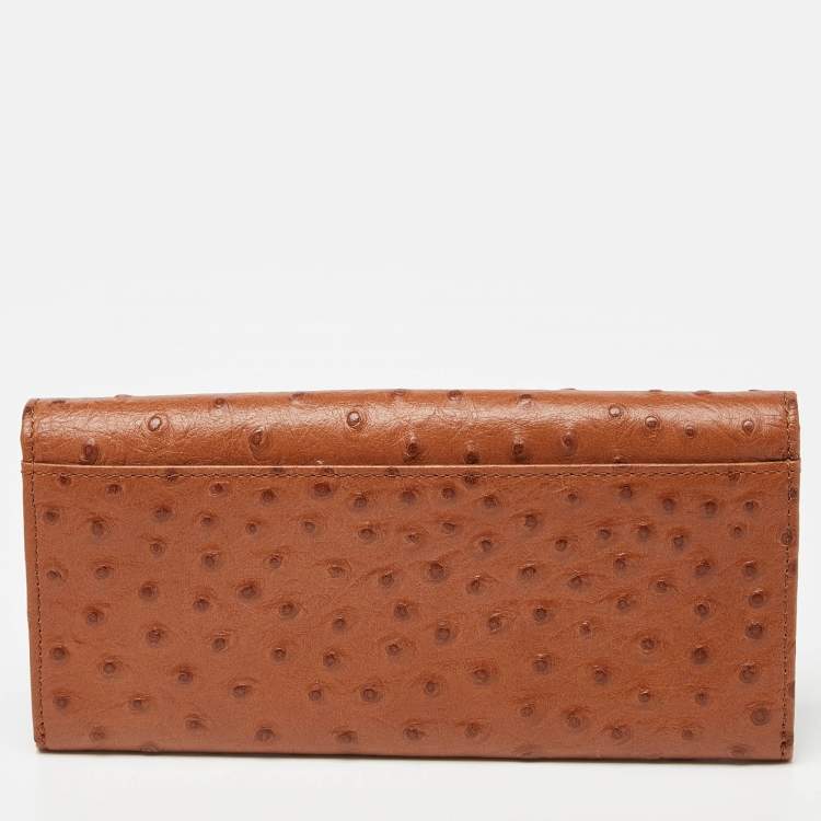 Pre Owned Aigner Tan Ostrich Embossed Leather Flap Continental Wallet