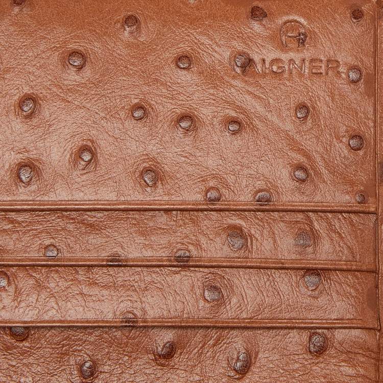 Pre Owned Aigner Tan Ostrich Embossed Leather Flap Continental Wallet