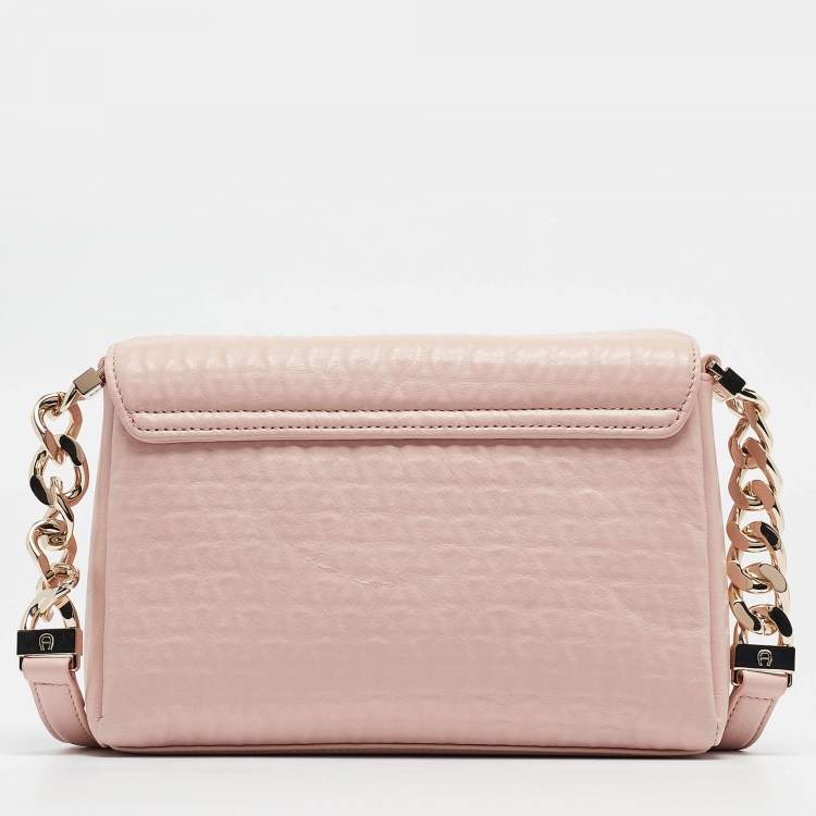 Pre Owned Aigner Pink Leather Flap Crossbody Bag