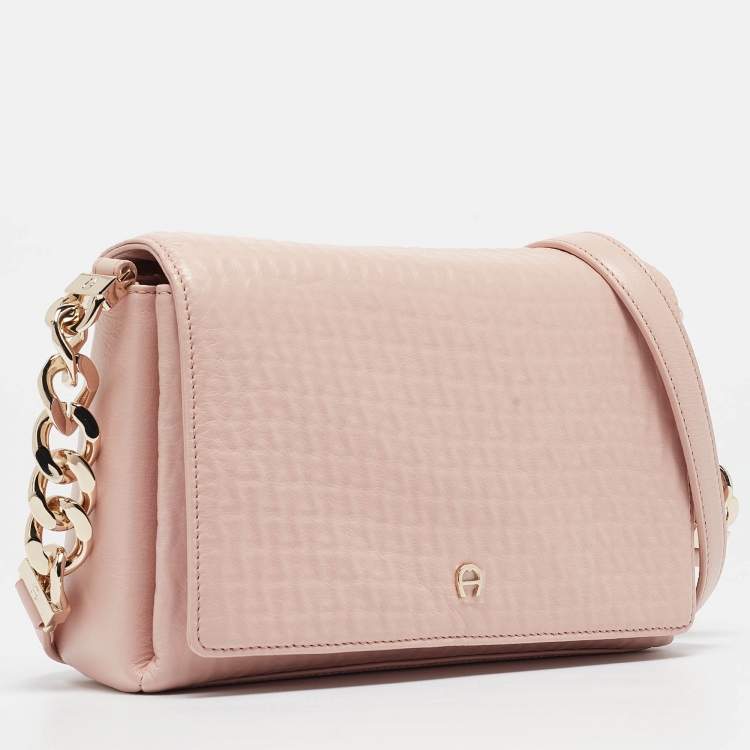 Pre Owned Aigner Pink Leather Flap Crossbody Bag
