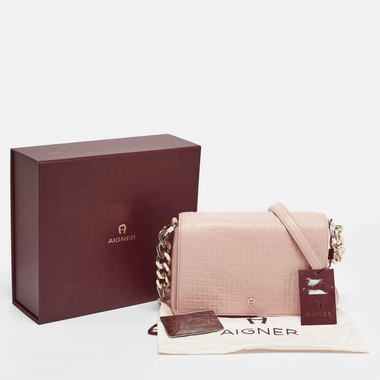 Pre Owned Aigner Pink Leather Flap Crossbody Bag
