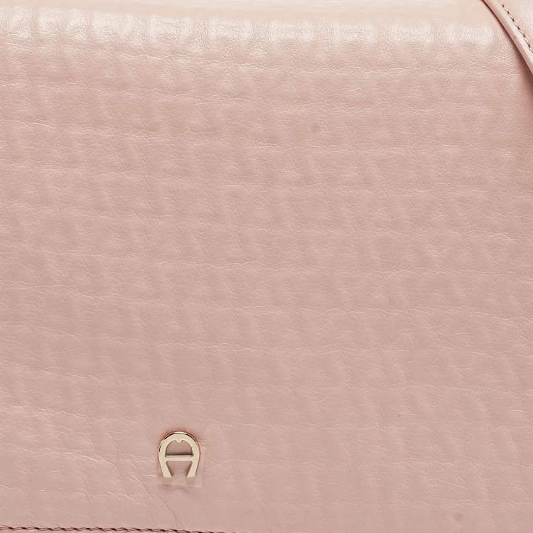 Pre Owned Aigner Pink Leather Flap Crossbody Bag