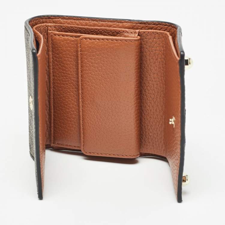 Pre Owned Aigner Brown Signature Coated Canvas Trifold Wallet