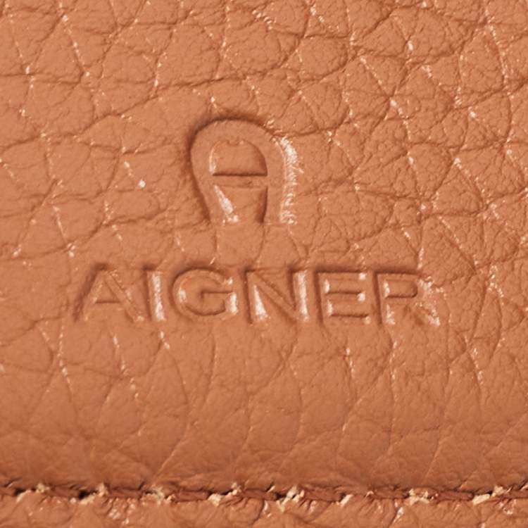 Pre Owned Aigner Brown Signature Coated Canvas Trifold Wallet